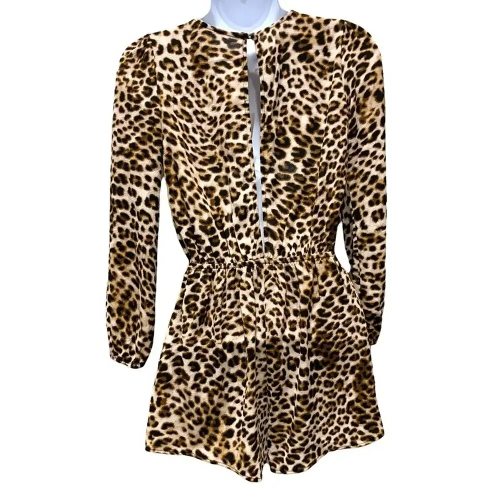 Audrey 3+1 romper animal print leopard gathered elasticized waist size small‎